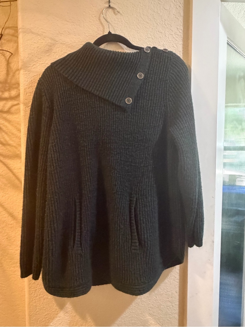 Style & Co. Ribbed Button-Neck Pullover - Dark Green